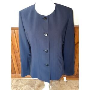 NWT Womens Talbots Navy Small White Dot Button Down Blazer Suit Jacket 8 Petite‎
